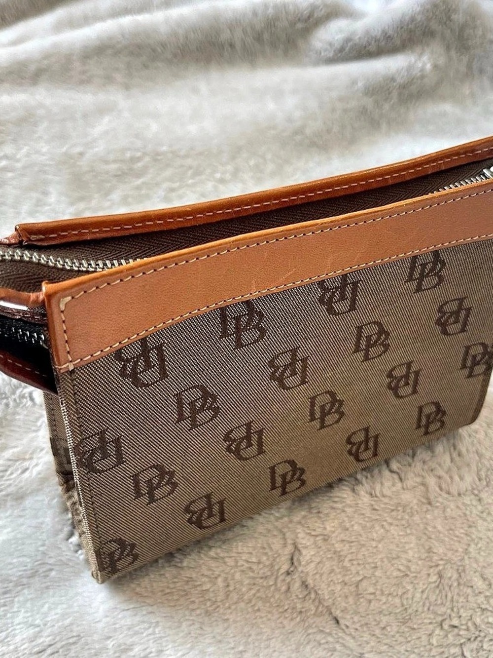 Dooney & Bourke Signature DB Monogram Cosmetic Pouch Monogram Brown Cosmetic Bag